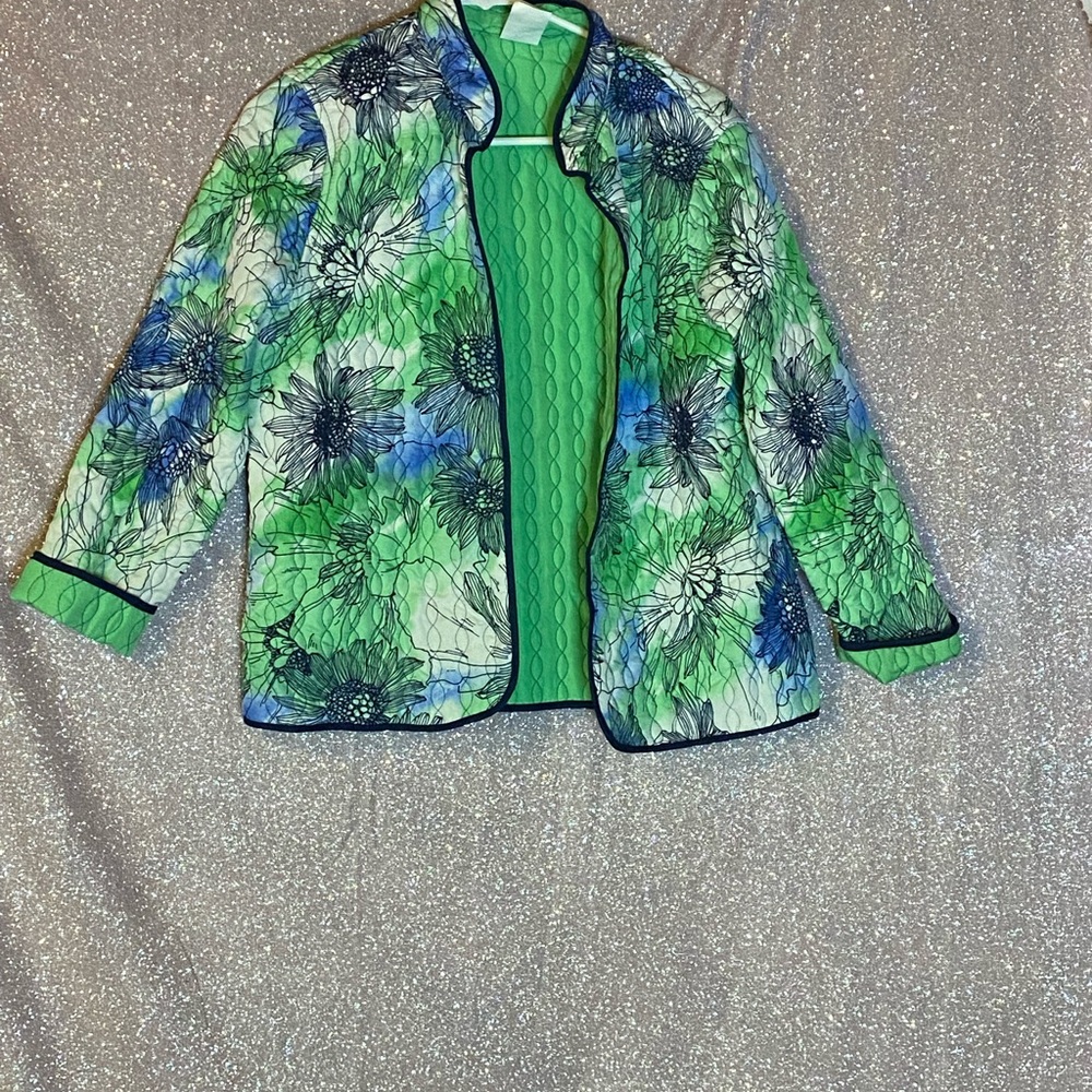 Green blue and white floral blazer